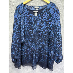 Catherines Womens Top w/ Tank 2X Blue Floral Sheer Crinkle Crepe Office Feminine